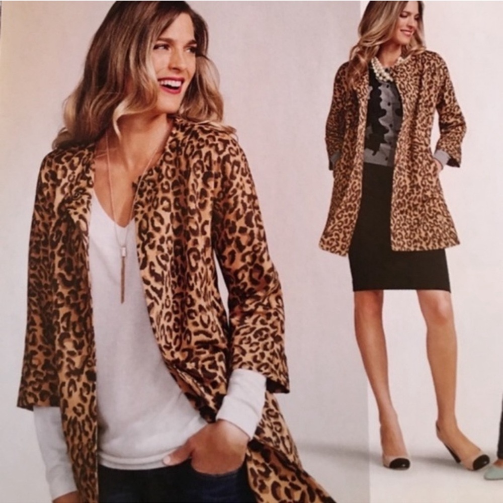 Cabi Leopard Print Duster One Button Jacket Size S